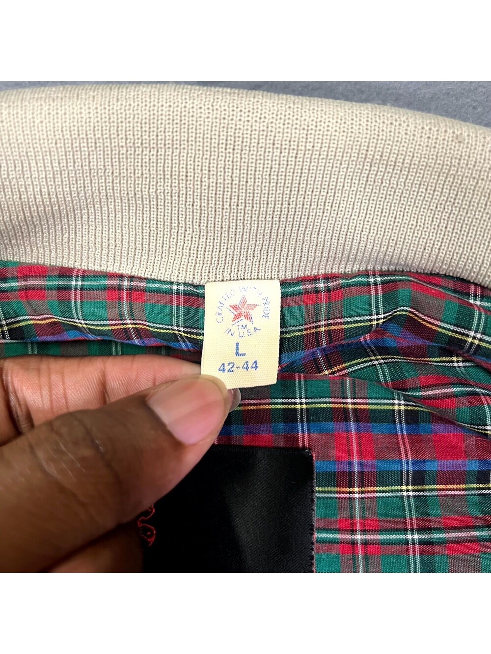 Vintage American Jac Jacket Tan Mens L Bomber Full Zip Plaid Lined Windbreaker - Picture 6 of 8